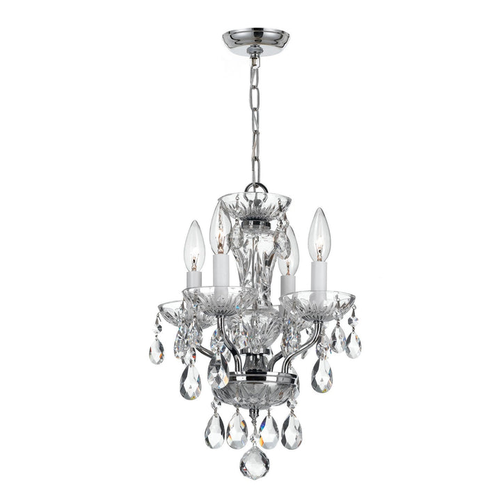 ##Antique Hardware## Traditional Crystal 4 Light Swarovski Strass Crystal Polished Chrome Mini Chandelier
