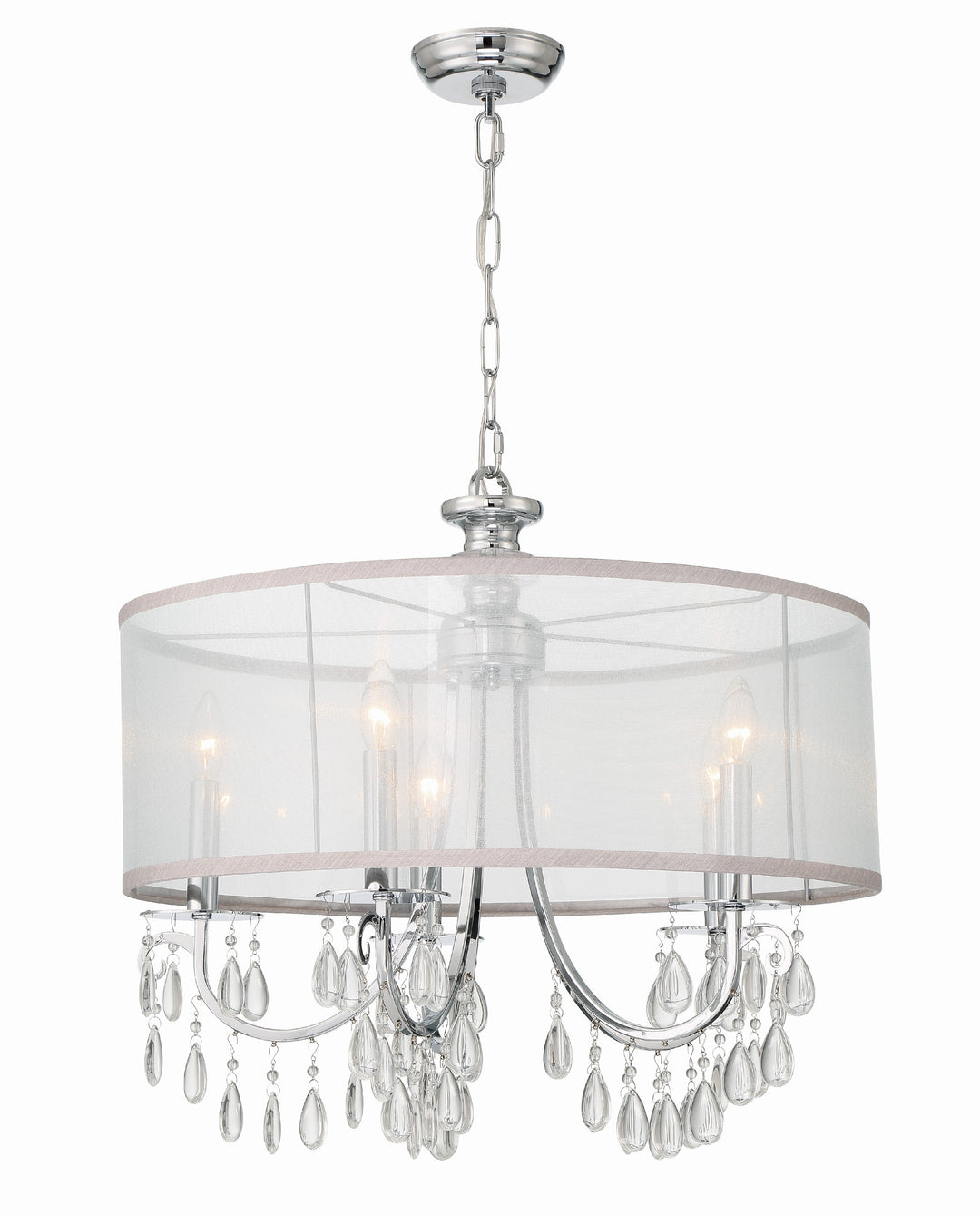 ##Antique Hardware## Hampton 5 Light Drum Shade Polished Chrome Chandelier