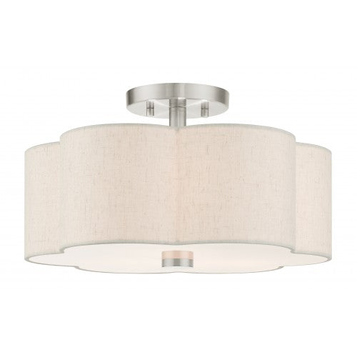 ##Antique Hardware## 3 Light Brushed Nickel Semi Flush