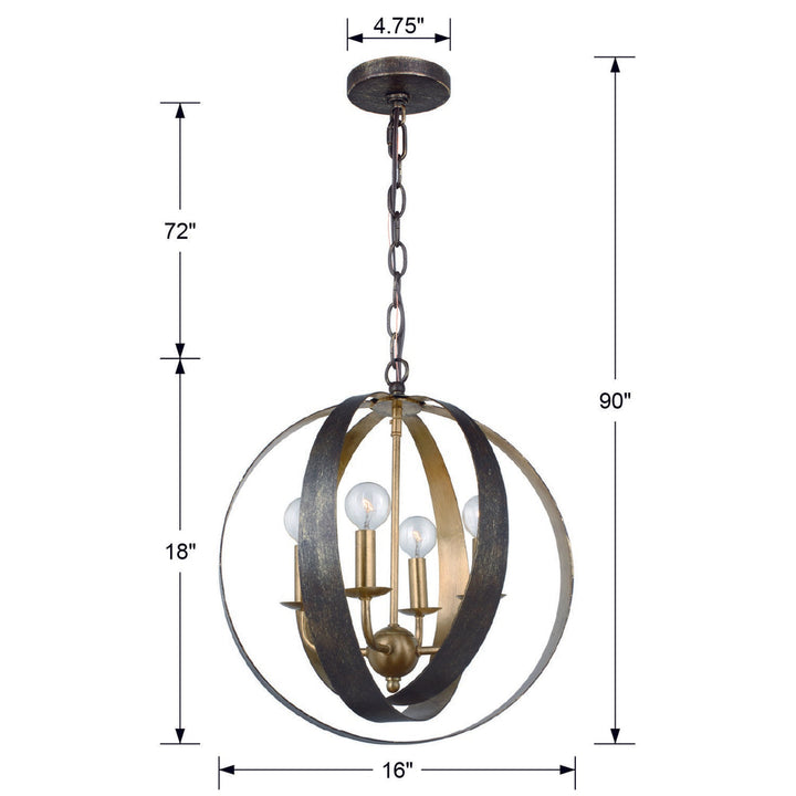 ##Antique Hardware## Luna 4 Light English Bronze + Antique Gold Sphere Mini Chandelier