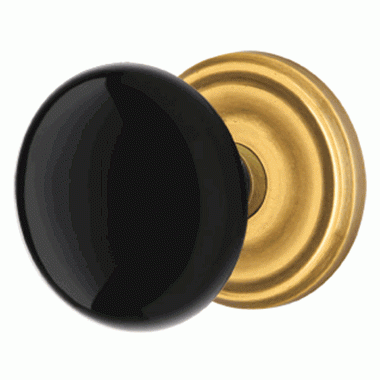 ##Antique Hardware## Black Porcelain Ebony Door Knob Set With Regular Rosette (Several Finish Options)