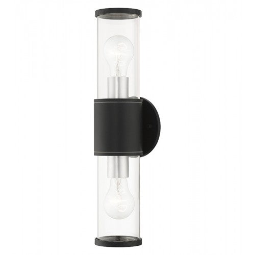 ##Antique Hardware## 2 Light Textured Black Outdoor Large ADA Wall Lantern with Antique Silver Finish Accents