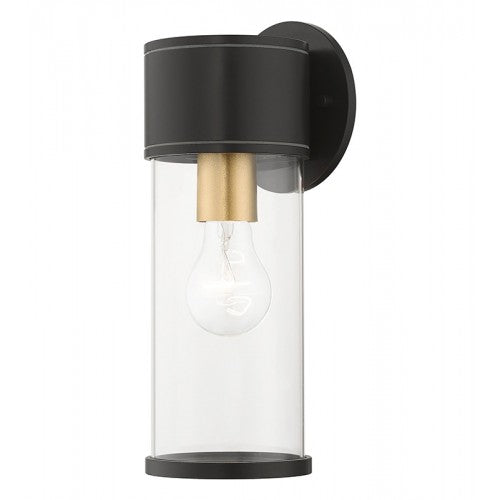 ##Antique Hardware## 1 Light Bronze Outdoor Medium Wall Lantern with Antique Gold Finish Accents