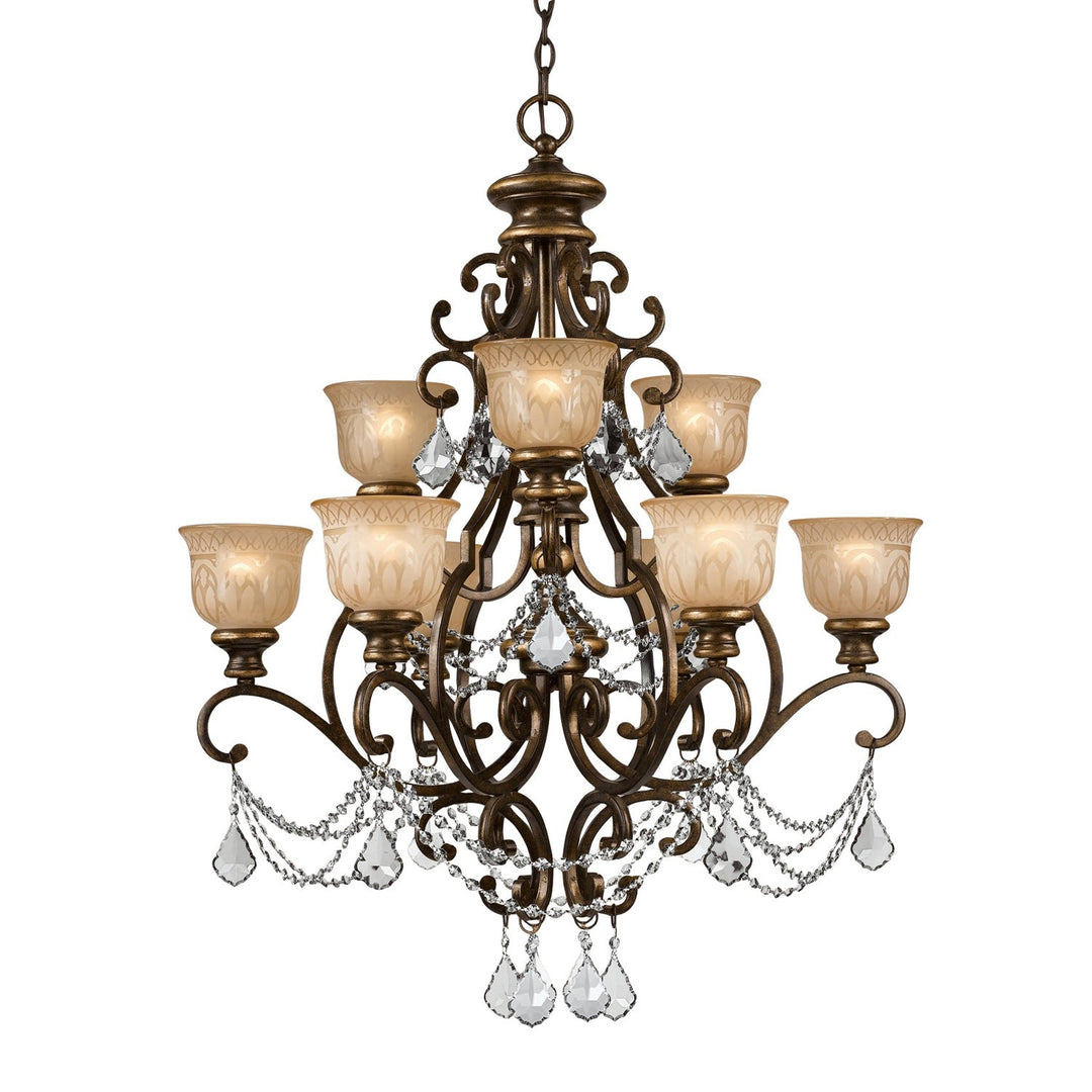 ##Antique Hardware## Norwalk 9 Light Swarovski Strass Crystal Bronze Umber Chandelier