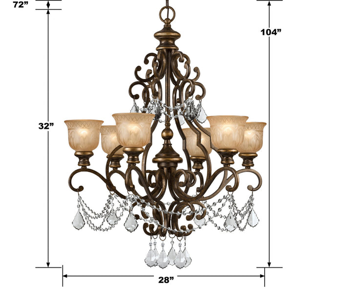 ##Antique Hardware## Norwalk 6 Light Hand Cut Crystal Bronze Umber Chandelier
