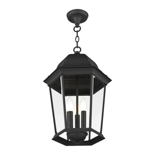 ##Antique Hardware## 3 Light Textured Black Outdoor Pendant Lantern