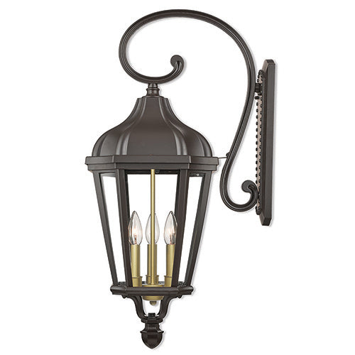 ##Antique Hardware## 3 Light Bronze Outdoor Wall Lantern