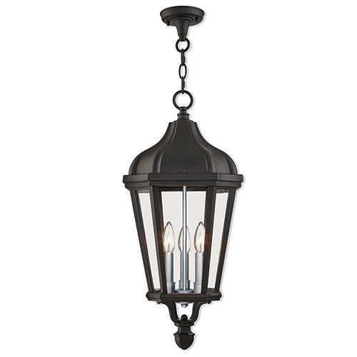 ##Antique Hardware## 3 Light Textured Black Outdoor Pendant Lantern
