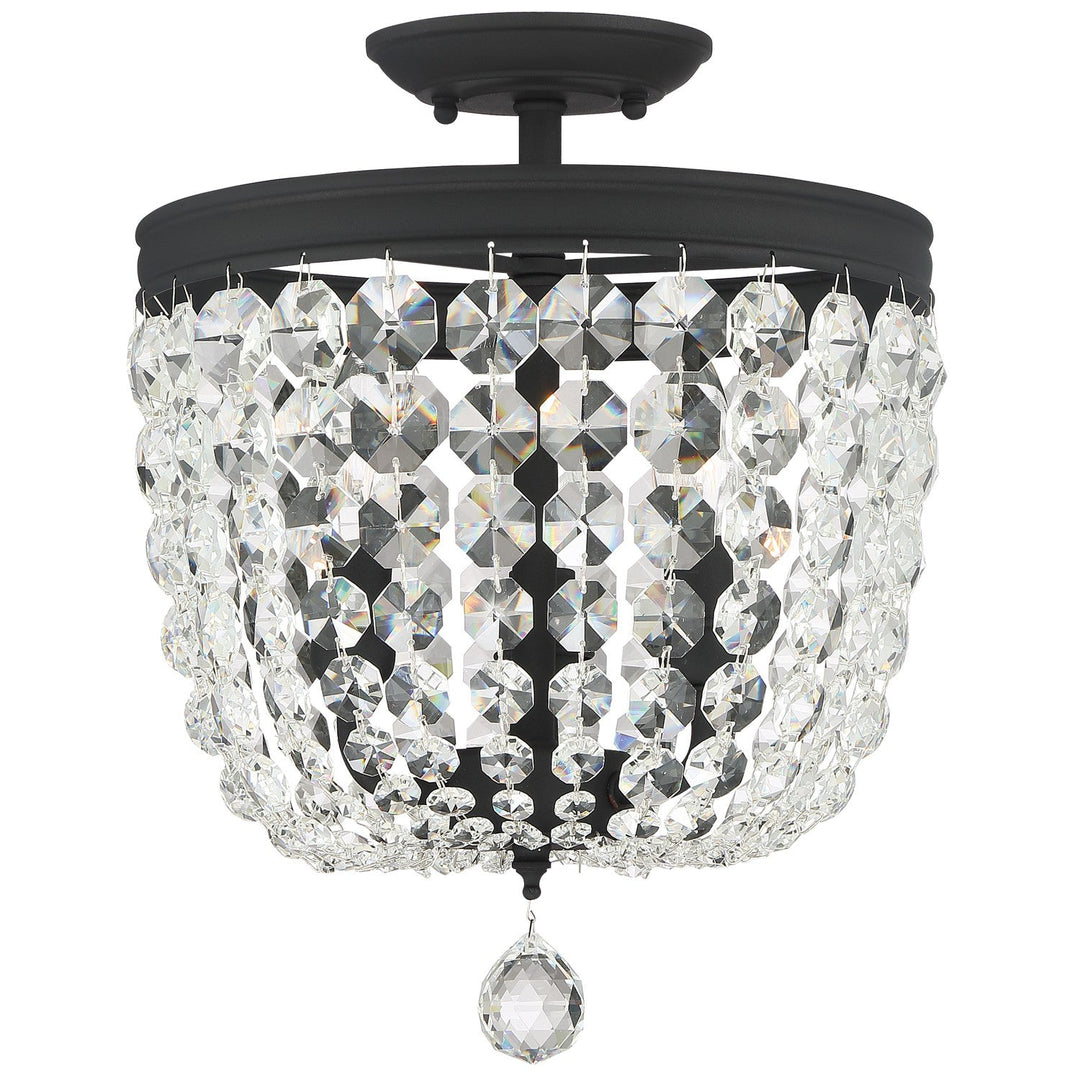 ##Antique Hardware## Archer 3 Light Hand Cut Crystal Black Forged Semi Flush Mount
