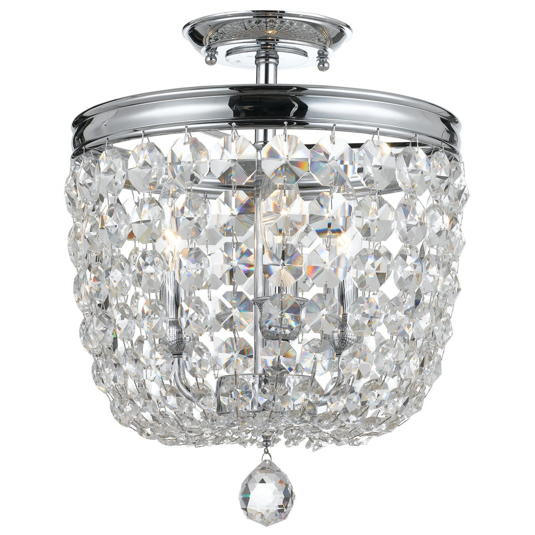 ##Antique Hardware## Archer 3 Light Spectra Crystal Polished Chrome Semi Flush Mount