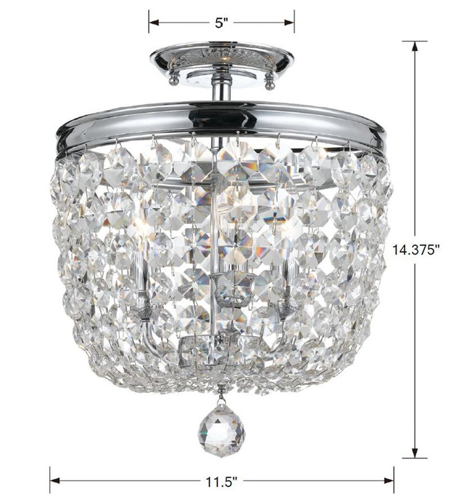 ##Antique Hardware## Archer 3 Light Spectra Crystal Polished Chrome Semi Flush Mount