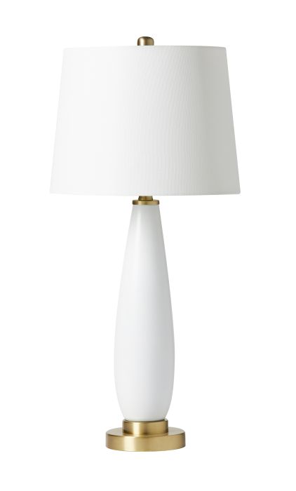 ##Antique Hardware## 1 Light Glass/Metal Base Table Lamp in White Glass/Satin Brass