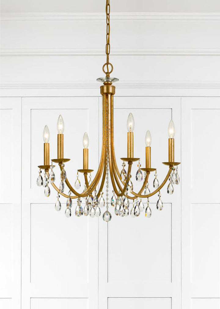 ##Antique Hardware## Bridgehampton 6 Light Hand Cut Crystal Antique Gold Chandelier