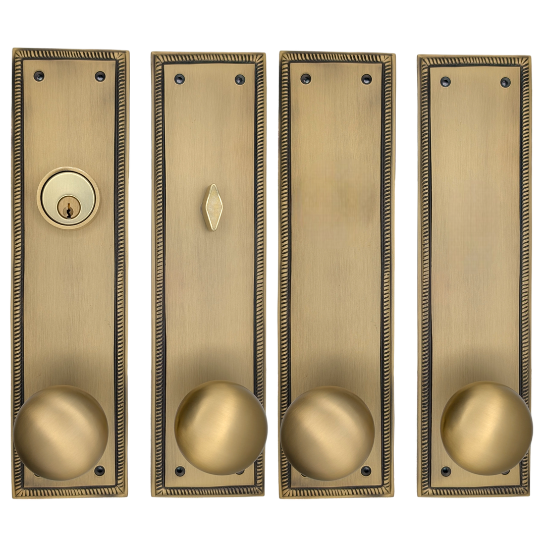 ##Antique Hardware## Georgian Roped Rectangular Double Door Deadbolt Entryway Set (Several Knob & Finish Options Available)