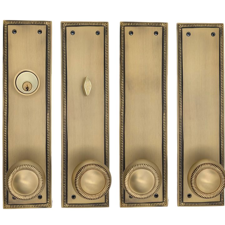 ##Antique Hardware## Georgian Roped Rectangular Double Door Deadbolt Entryway Set (Several Knob & Finish Options Available)