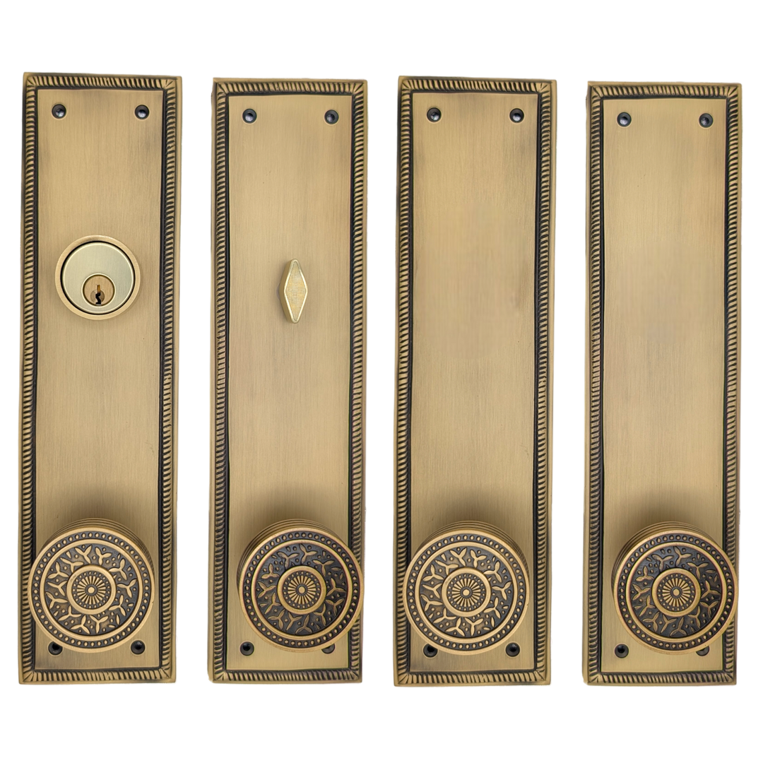 ##Antique Hardware## Georgian Roped Rectangular Double Door Deadbolt Entryway Set (Several Knob & Finish Options Available)