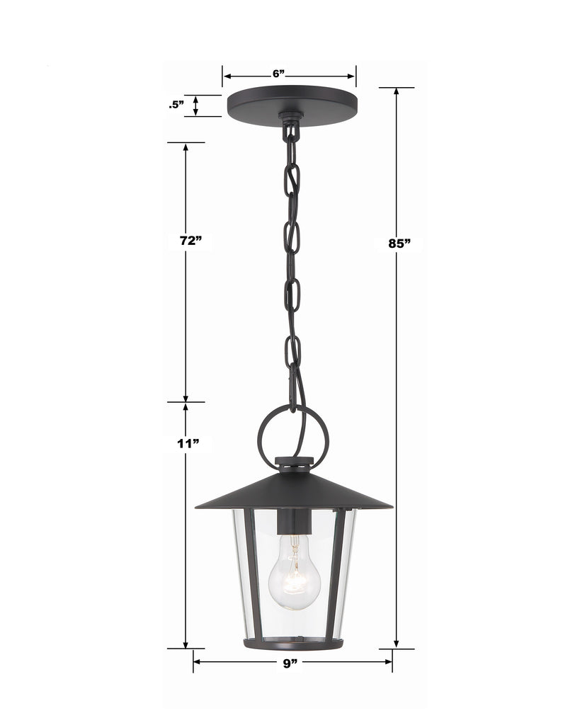 ##Antique Hardware## Andover 1 Light Matte Black Outdoor Pendant