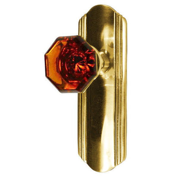 ##Antique Hardware## Art Deco Long Backplate Door Set with Octagon Amber Glass Door Knobs (Several Finishes Available)