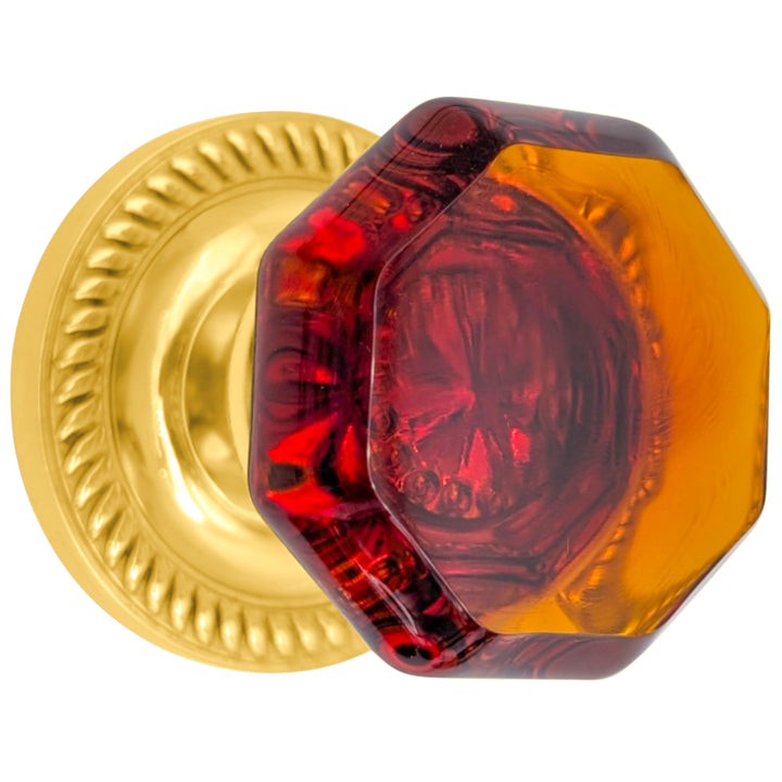 Georgian Roped Rosettes with Octagon Amber Glass Door Knobs (Several Finishes Available)