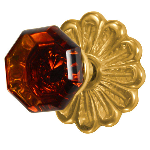 ##Antique Hardware## Maltesia Flower Rosette Door Set with Octagon Amber Glass Door Knobs (Several Finishes Available)
