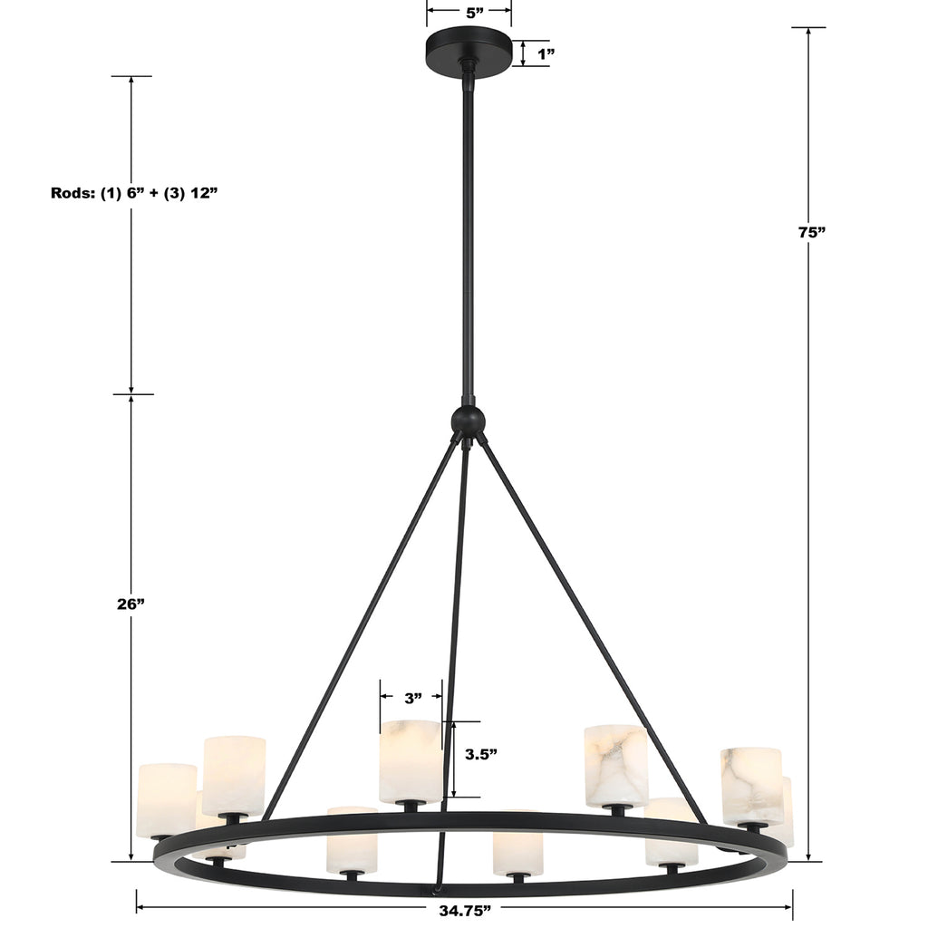 ##Antique Hardware## Aragon 10 Light Matte Black Chandelier