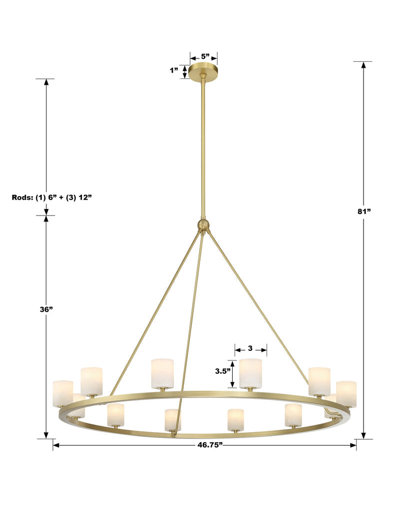 ##Antique Hardware## Aragon 12 Light Soft Brass Chandelier
