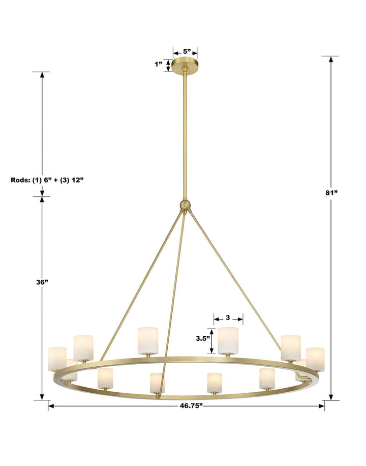 ##Antique Hardware## Aragon 12 Light Soft Brass Chandelier