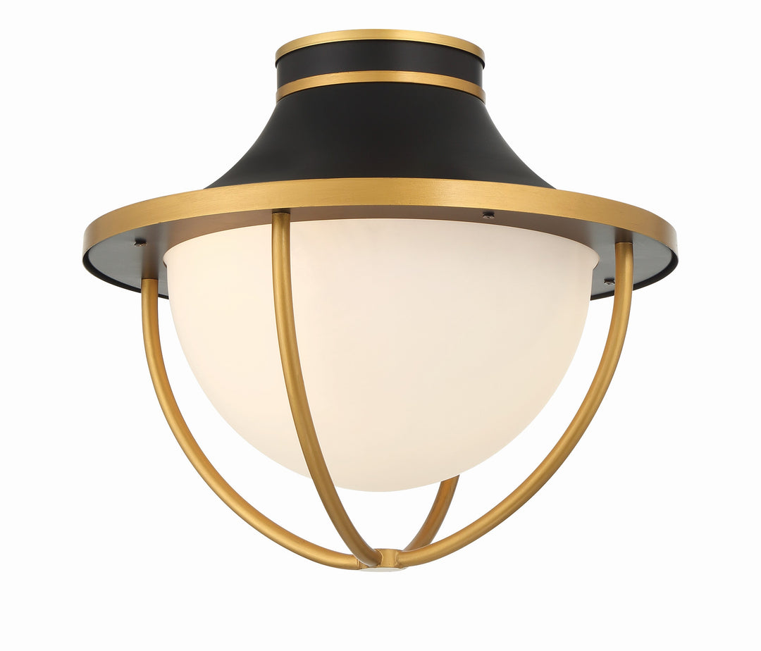 ##Antique Hardware## Atlas 2 Light Matte Black + Textured Gold Outdoor Semi Flush Mount