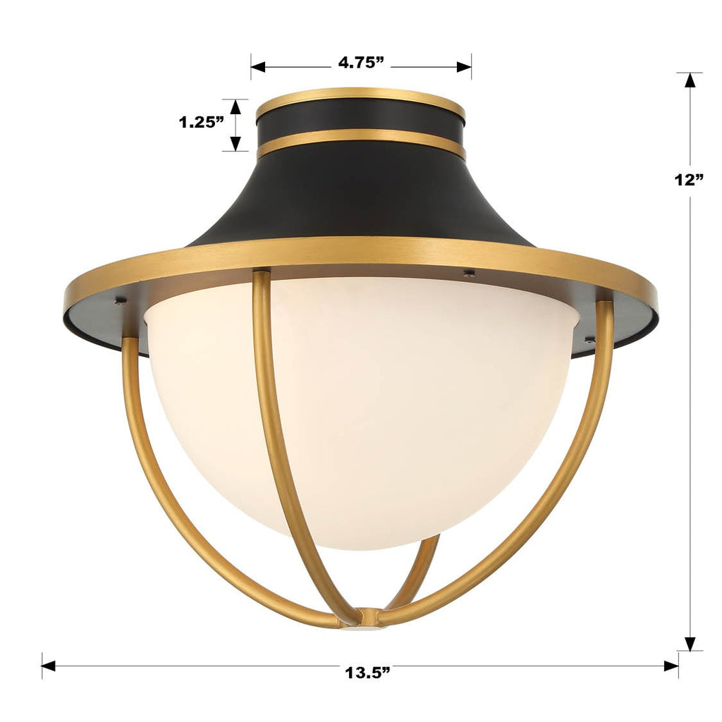 ##Antique Hardware## Atlas 2 Light Matte Black + Textured Gold Outdoor Semi Flush Mount