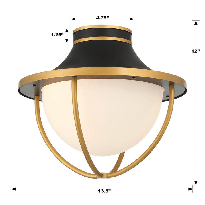 ##Antique Hardware## Atlas 2 Light Matte Black + Textured Gold Outdoor Semi Flush Mount