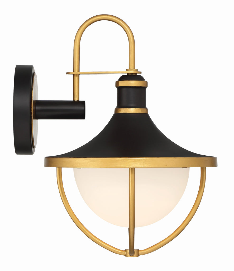 ##Antique Hardware## Atlas 1 Light Matte Black + Textured Gold Outdoor Sconce