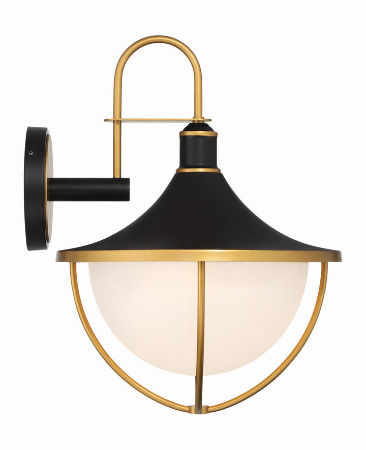 ##Antique Hardware## Atlas 3 Light Matte Black + Textured Gold Outdoor Sconce