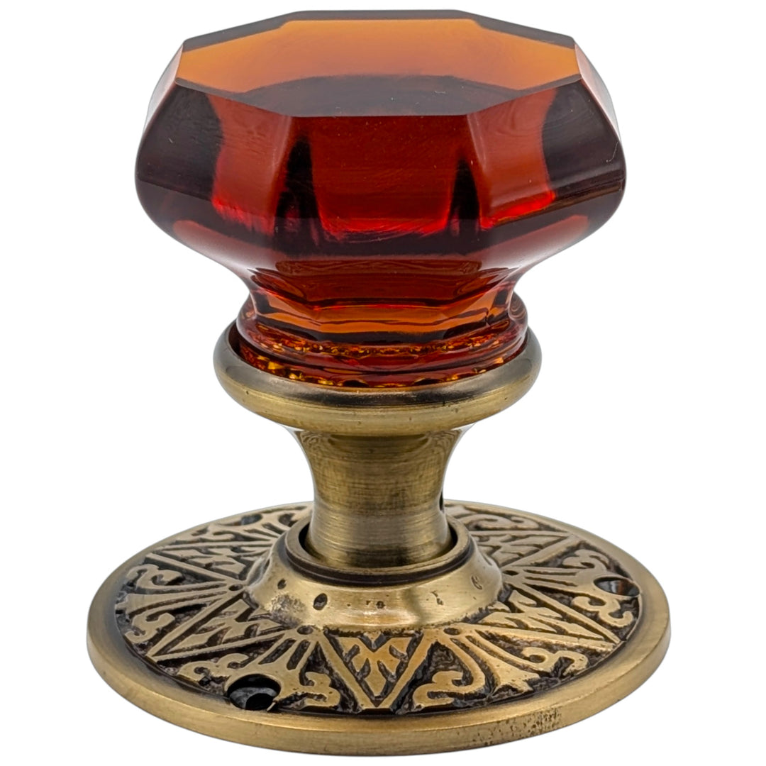 Eastlake Rosette Door Set with Octagon Amber Glass Door Knobs (Several Finishes Available)