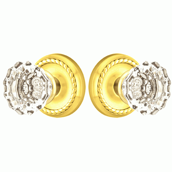 ##Antique Hardware## Crystal Astoria Door Knob Set With Rope Rosette (Several Finish Options)