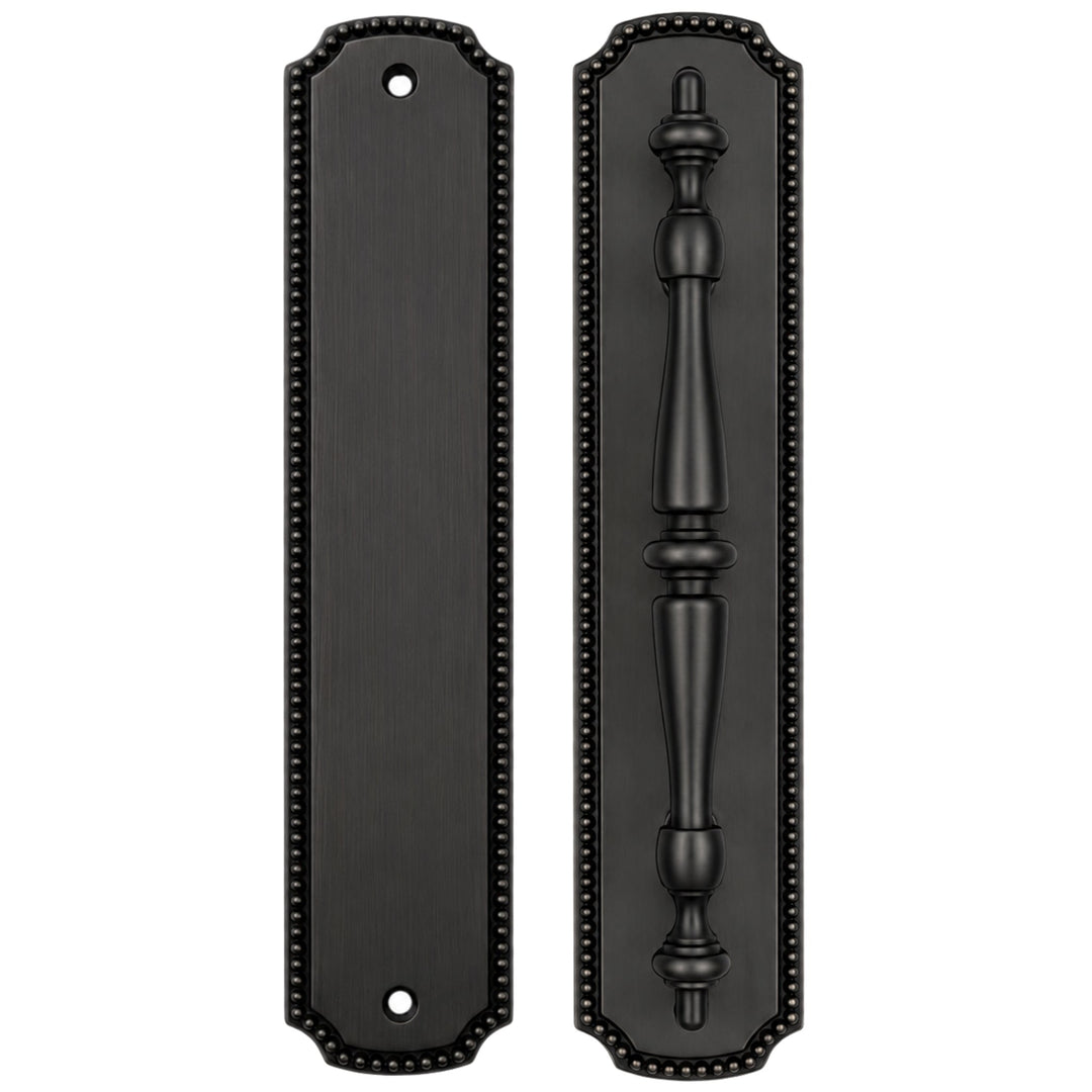 11 1/2 Inch Solid Brass Beaded Push & Pull Plate Set (Several Finishes Available)
