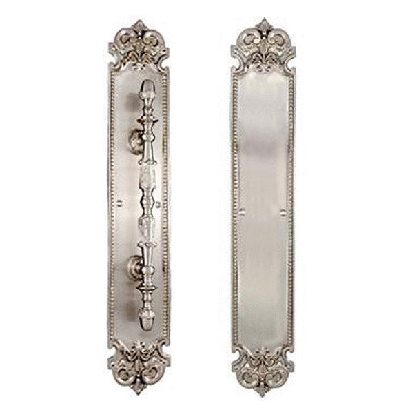 ##Antique Hardware## 18 Inch (14 7/8 Inch C-C) Solid Brass Traditional Fleur-De-Lis Door Pull & Push Plate Set