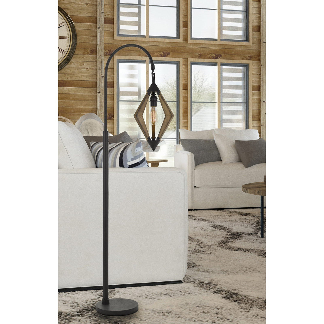 ##Antique Hardware## VALENCE 60W METAL/PINE WOOD DOWN BRIDGE FLOOR LAMP (EDISON BULB INCLUDED)