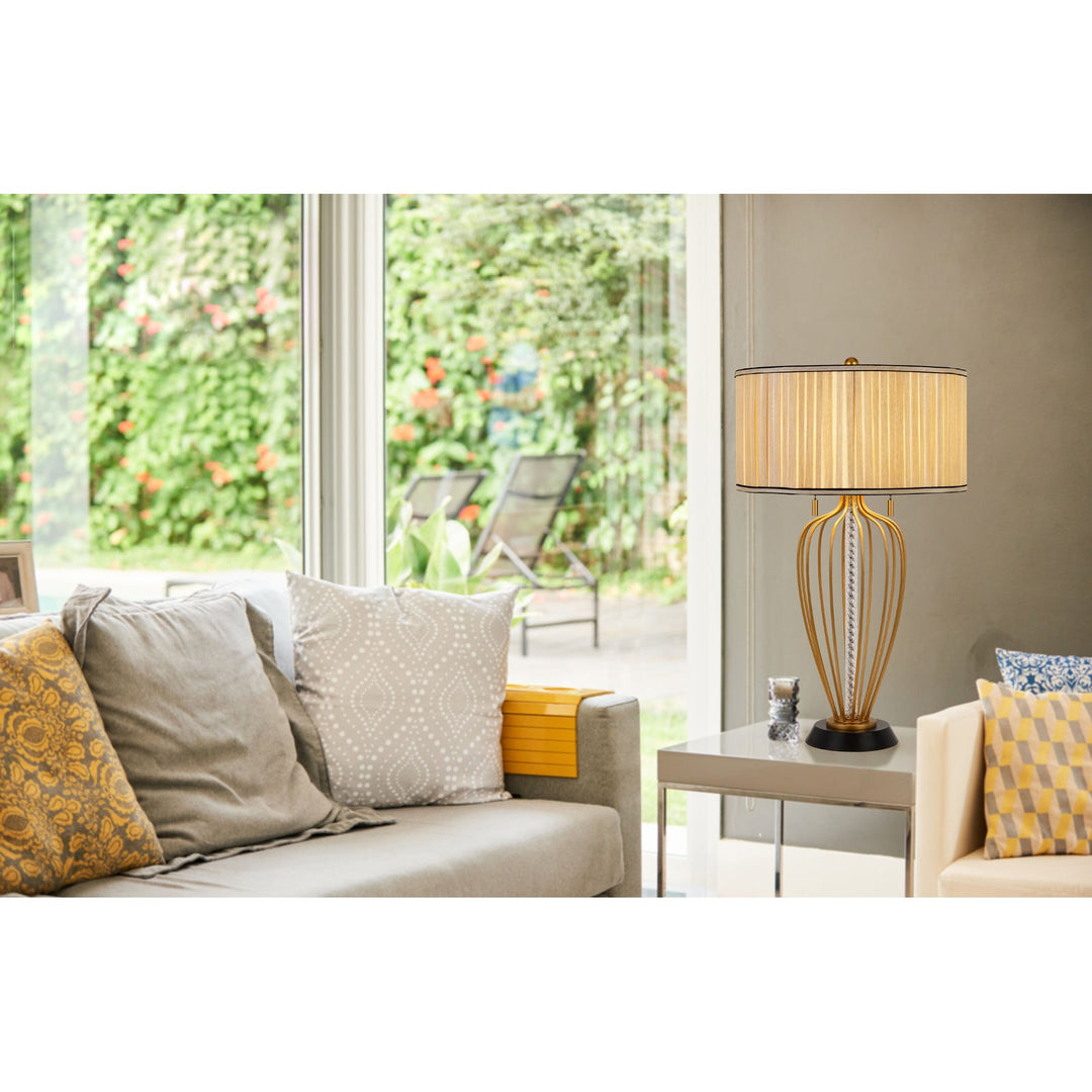 ##Antique Hardware## LAVAL 60W X 2 METAL TABLE LAMP WITH PLEATED SOFTBACK FABRIC SHADE AND PULL CHAIN SWITCH