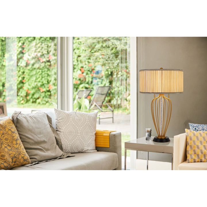 ##Antique Hardware## LAVAL 60W X 2 METAL TABLE LAMP WITH PLEATED SOFTBACK FABRIC SHADE AND PULL CHAIN SWITCH