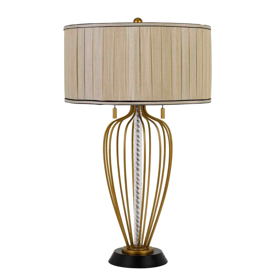 ##Antique Hardware## LAVAL 60W X 2 METAL TABLE LAMP WITH PLEATED SOFTBACK FABRIC SHADE AND PULL CHAIN SWITCH