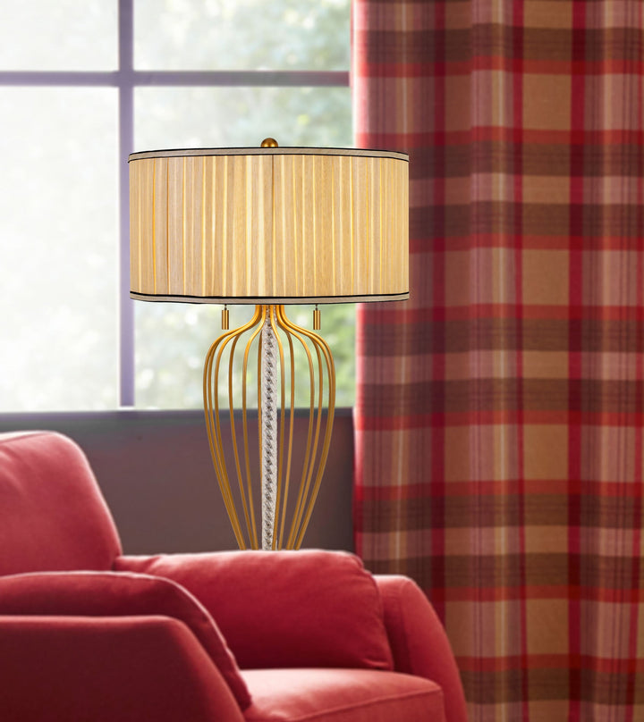 ##Antique Hardware## LAVAL 60W X 2 METAL TABLE LAMP WITH PLEATED SOFTBACK FABRIC SHADE AND PULL CHAIN SWITCH