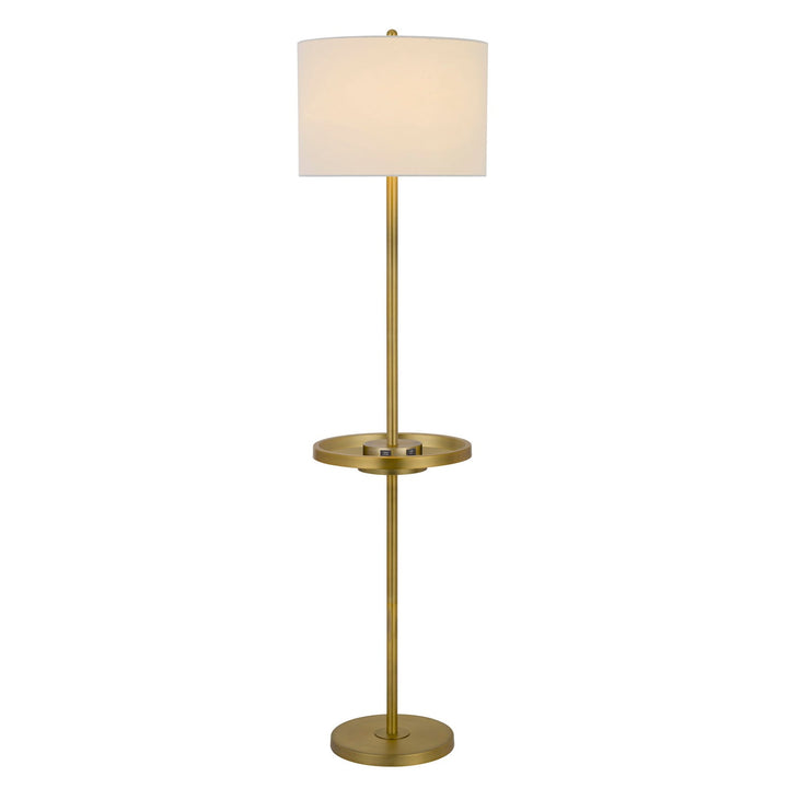 ##Antique Hardware## 150W 3 WAY CROFTON METAL FLOOR LAMP WITH CENTERED METAL TRAY TABLE WITH 2 USB CHARGING PORTS AND WEIGHTED METAL BASE