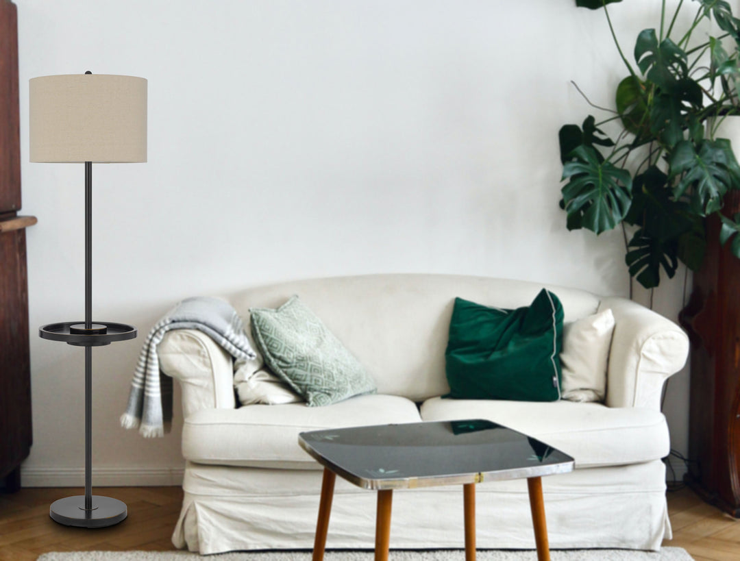 ##Antique Hardware## CROFTON METAL FLOOR LAMP WITH METAL TRAY TABLE AND 2 USB CHARGING PORTS AND A WEIGHT BASE.