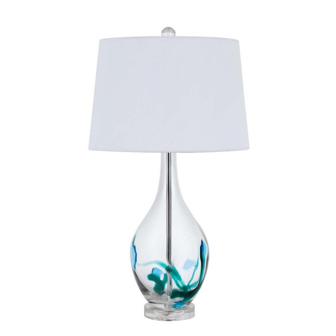 ##Antique Hardware## 150W 3 WAY HARLAN GLASS TABLE LAMP WITH HARDBACK TAPER DRUM FABRIC SHADE