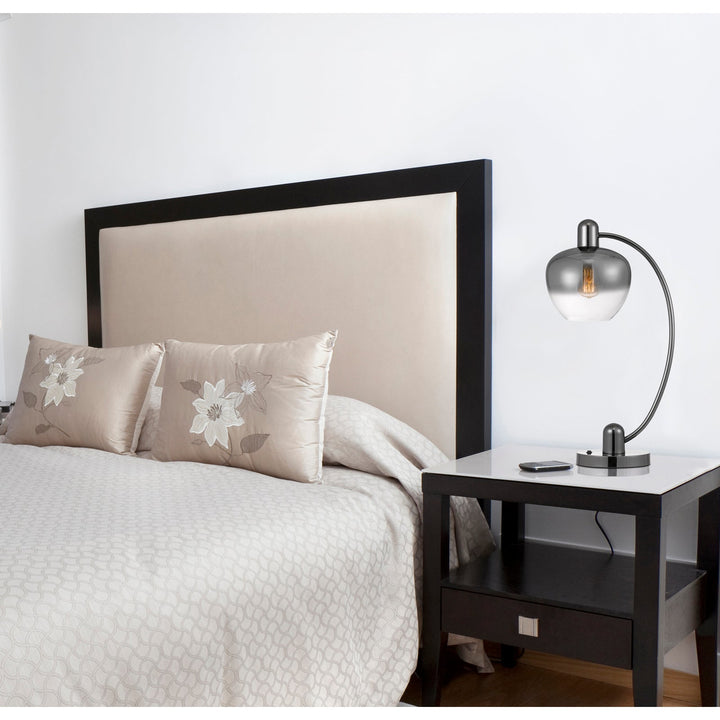 Antique Hardware 40W BROOKLINE METAL ARC TABLE LAMP WITH ELECTORAL PLATED SMOKED GLASS SHADE AND ON OFF ROCKER SWITCH Table Lamp