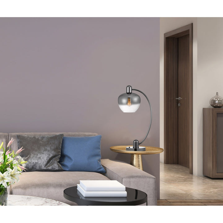 Antique Hardware 40W BROOKLINE METAL ARC TABLE LAMP WITH ELECTORAL PLATED SMOKED GLASS SHADE AND ON OFF ROCKER SWITCH Table Lamp