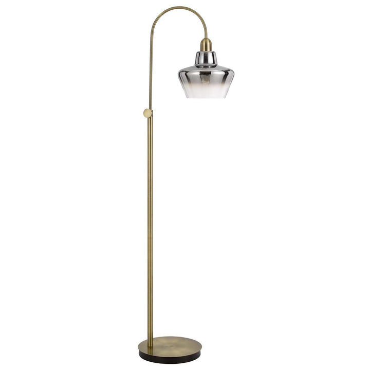 ##Antique Hardware## 40W DUXBURY METAL ARC FLOOR LAMP WITH ELECTORAL PLATED SMOKED GLASS SHADE
