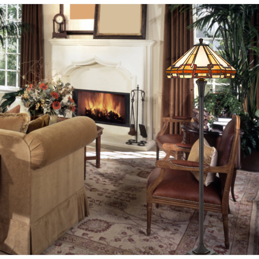 ##Antique Hardware## 60W X 2 TIFFANY TABLE LAMP WITH PULL CHAIN SWITCH WITH METAL AND RESIN LAMP BODY