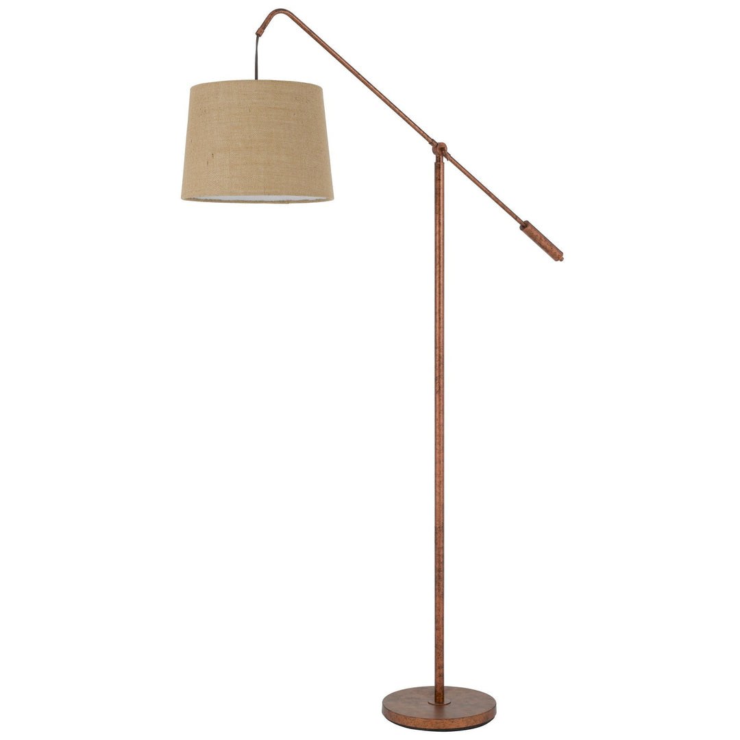 ##Antique Hardware## FISHING ROD ADJUSTABLE METAL FLOOR LAMP WITH BURLAP SHADE