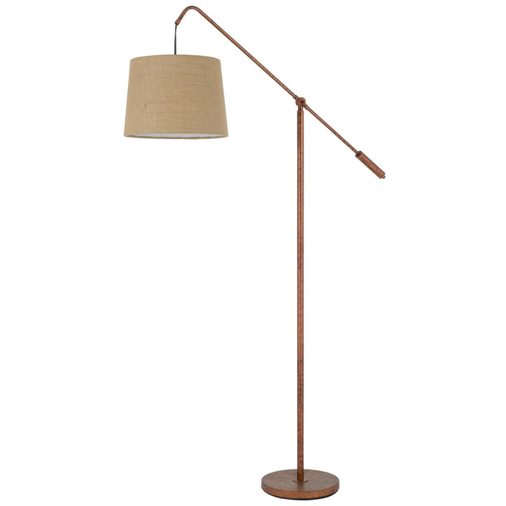 ##Antique Hardware## FISHING ROD ADJUSTABLE METAL FLOOR LAMP WITH BURLAP SHADE